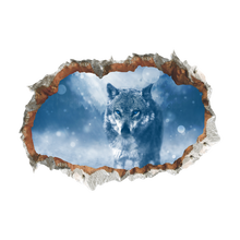Arctic Snow Wolf Wall Stickers 3D Vivid Broken Hole Wall Decals Poster Mural Living Room kids Bedroom Home Decor 2024 - buy cheap