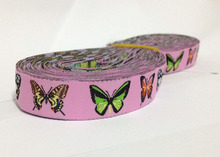 Free Shipping wholesale 5/8'' (16mmx10yards) 100% Polyester Woven Jacquard Ribbon Pink butterfly zakka ribbon 2024 - buy cheap