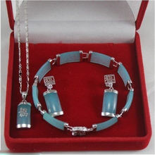 Conjunto de collar, pulsera y pendientes con colgante de piedra azul, sin caja, envío gratis 2024 - compra barato