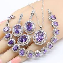 Oval Purple Cubic Zirconia Silver Color Jewelry Sets For Women Necklace Pendant Bracelets Earrings Rings Free Gift Box 2024 - buy cheap