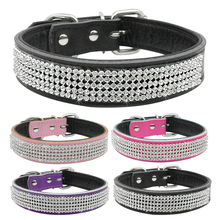 Bling Rhinestones Dog Collar Leather Dog Collar Diamante Crystal Pet Necklace Soft Inner Padded For Small Medium Large Pet 2024 - buy cheap
