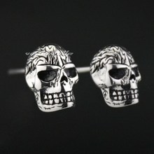 925 Sterling Silver Fire Skull Mens Biker Rocker Earring 8M008 2024 - buy cheap