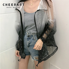 Cheerart Transparente Sequin Summer Cardigan Blouse Jacket Women Gradient Star Print See Through Loose Korean Blouse 2024 - buy cheap