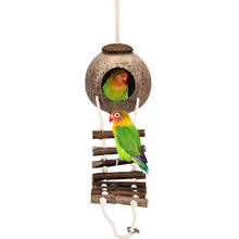 Bird Parrot Hanging Hammock Wooden Bird Ladder Swing Toy Handmade Coconut Shell Bed Cave Cage Bridge Hut House Pet Toy 40DC22 2024 - buy cheap