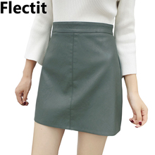 Flectit Womens Faux Leather Skirt High Waisted Seamed Mini Skirt Korean Fashion Trend Spring Autumn Outfit 2024 - buy cheap