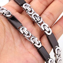 6/8MM Trendy New 316L Stainless Steel Silver Color/Black Flat Byzantine Chain Mens Womens Necklace Or Bracelet 7-40" Hot Jewelry 2024 - buy cheap