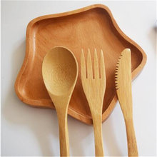 Conjunto de louça de madeira bambu garfo faca sopa colher de chá catering talheres conjunto com saco de pano cozinha cozinhar ferramentas 2024 - compre barato