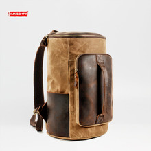 Mochila Retro para hombre, bolso de hombro tipo cubo, mochila de viaje deportiva de lona, de cuero Crazy Horse, de gran capacidad, resistente al agua 2024 - compra barato