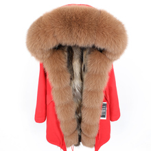 Maomaokong-ropa de invierno para mujer, abrigo de piel de zorro con cuello grande, sección larga, piel de mapache gruesa desmontable, para Parque 2024 - compra barato