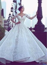 Lace Vestido De Noiva Muslim Wedding Dresses Ball Gown V-neck Long Sleeves Beaded Boho Dubai Arabic Wedding Gown Bridal 2024 - buy cheap