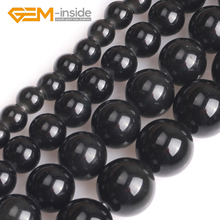 Cuentas redondas de obsidiana negra para fabricación de joyas, abalorios de obsidiana Natural de 6/8/10/12mm, agujero grande-2mm de 1,5mm, Envío Gratis, venta al por mayor 2024 - compra barato