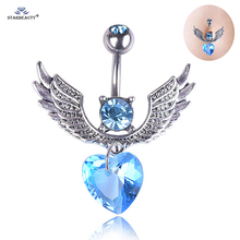 Starbeauty Top Blue Gem Heart Navel Piercing Nombril Sexy Belly Ring Dangle Belly Piercing Ombligo Belly Button Rings Jewelry 2024 - compre barato