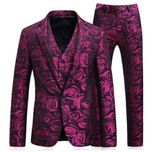 3piece mens suit with pant 2020 Fashion Slim Fit Wedding Men Suit floral designs Rose Print Dress Tuxedo Blazer Mens Suit Set 2024 - buy cheap