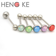 Opal Tongue Bar 316L Surgical Steel Ball White Green Stone 14G Straight Barbell Rings Wholesale Body Piercing Jewelry multicol 2024 - buy cheap