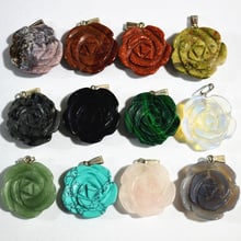 New  Fashion Mixed Assorted Carved Good Quality Natural Stone Charms Flower Shape Pendants Make Jewelry 8PCS Free Shipping 2024 - buy cheap