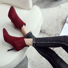 Ymechic botas curtas de salto alto, tornozelo preto vermelho elástico sexy stiletto feminino 2024 - compre barato