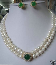 Nobility Woman Natural NEW Jewelry Choker Noblest Genuine Pearl Necklace Green Earring Set Grad Plated 2024 - buy cheap