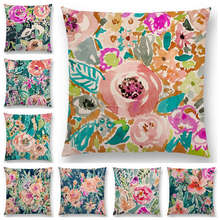 Funda de cojín con estampado Floral para sofá, cubierta de almohada con diseño de acuarela para decoración del hogar, disponible en 25 colores, nuevo 2024 - compra barato