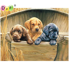 DPF DIY Gift 5D full Round Diamond Painting three puppies looking Diamond Embroidery Magic Cube Cross Stitch crafts Mosaic Decor 2024 - buy cheap