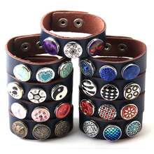 Hot Fashion 1.8-2cm Metal Button Leather Bracelets Noble Leather Wrap Bracelet Free Shipping 8pc Mix 2024 - buy cheap