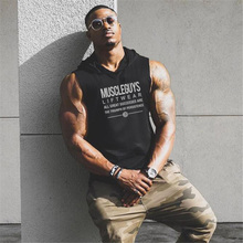 Muscleguys Brand 2021 Summer Mens Letters Print Gyms Stringer Vest Bodybuilding Clothing Fitness Sleeveless Hooded Tank Tops Men 2024 - buy cheap