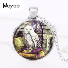 Owl and Book Necklace Wicca Bird Pendant Animal Jewelry Wicca Necklace Glass Dome Chain Sweater Neckless Women Charm HZ1 2024 - buy cheap