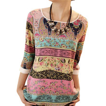 2 Color 5 size Summer Chiffon Blouse 2018 Fashion Aztec Stripe Women Blouses Lace Tops Floral Print O-neck Casual Shirt Blusas 2024 - buy cheap