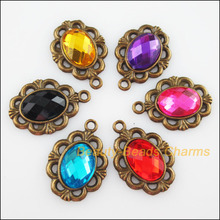12 New Charms Acrylic Plastic Antiqued Bronze Oval Flower Pendants Mixed 18.5x26.5mm 2023 - buy cheap