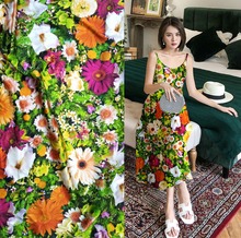Telas New Fashion Super Fashion Designs Green Flowers Prints Fabric Silks Satin Blouse Dress 19mm Silk Fabric Tissus Au Metre 2024 - buy cheap