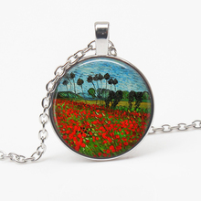 Retro Fashion Van Gogh Poppy Field Oil Painting Pendant Necklace Glass Round Men Women Pendant Choker Jewelry Gift Souvenir Kids 2024 - buy cheap