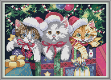 Christmas cat cross stitch kit aida 14ct 11ct count print canvas cross stitches   needlework embroidery DIY handmade 2024 - buy cheap