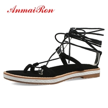 ANMAIRON 2019 New Arrival  Flock  Gladiator  Womens Sandals  Casual  Lace-Up  Women Sandals Summer Size 34-43 LY1945 2024 - buy cheap