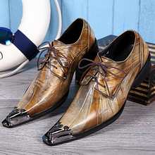 Модная мужская обувь; Оксфорды из натуральной кожи; Мужские туфли дерби с острым металлическим носком; Деловые Свадебные модельные туфли на шнуровке размера плюс 2024 - купить недорого