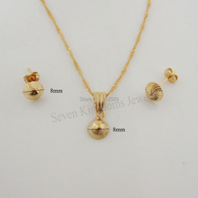 /MIN ORDER IS10$ CAN MIX DESIGN /- YELLOW GOLD GP 18" NECKLACE CUTE SMALL BALL PENDANT STUD EARRING SET/GREAT GIFT/MONEY MAKER 2024 - buy cheap