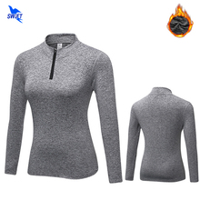 Camiseta feminina de compressão para inverno, camiseta de manga longa de veludo com corte slim, roupa justa para corrida, fitness, ioga, secagem rápida com pele 2024 - compre barato