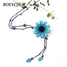 BOEYCJR 7 Colors  Available Vintage Leather Flower Pendant Necklace Rope Chain Jewelry Ethnic Pendant Necklace for Women  2024 - buy cheap