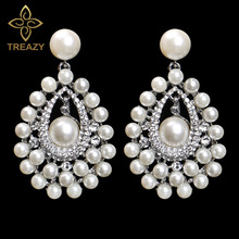 TREAZY Luxurious Top Quality Simulated Pearl Crystal Earrings Bridal Long Drop Earrings for Women Wedding Jewelry Accessories 2024 - buy cheap