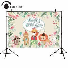 Allenjoy-Fondo de fotografía para niños, telón de fondo de cumpleaños, animales del bosque, jungla, leones, regalos, flores, fiesta, photocall 2024 - compra barato