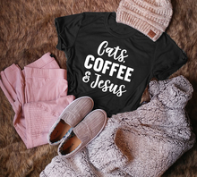 New Fashion Clothing Tumblr Tee Cats Coffee & Jesus T-Shirt Short Sleeve Black Slogan Tops Christian Jesus Harajuku Tops Outfits 2024 - buy cheap