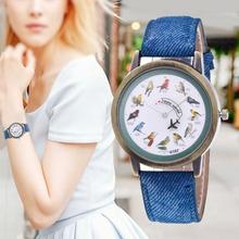 2018 Модные женские наручные часы с принтом птиц, винтажные простые роскошные стильные часы для женщин, деловые кварцевые часы # D 2024 - купить недорого