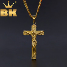 Men's Stainless Steel Gold Color Jesus Cross Christ Crucifix Pendant With 5mm Cuban Chain Necklace Fashion Hip Hop Jewelry 2024 - buy cheap