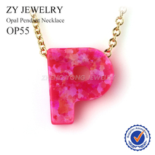 Hot Sale OP55 Pink Opal Letter P Pendant Necklace Gold Color Chain Necklace For Women 2024 - buy cheap