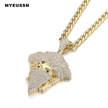 Men Hip Hop Jewelry Masked Knight Head Pendant Iced Out Shining Crystal Fashion Charm Necklace Chain Jewelry Cuba's Necklace 2024 - buy cheap