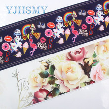 YJHSMY,G-18826-1004,75 mm 5 Yards Cartoon flower Printed grosgrain ribbon,clothing accessories Webbing, DIY handmade materials 2024 - buy cheap