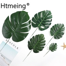 Seda Artificial Tropical Monstera, hojas de palma verde, planta de caparazón de resina de hojas para fiesta en casa, decoración de oficina para tienda 2024 - compra barato