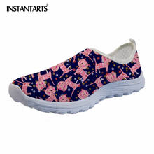 INSTANTARTS Summer Breathable Casual Mesh Shoes Woman Lightweight Slip On Walking Shoes Zapatos Mujer Cartoon Cat Printed Flats 2024 - buy cheap