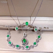 Romance da moda Pêssego S925 prata verde natural emerald gem anel pingente Pulseira brincos conjunto de jóias jóias de pedras preciosas naturais 2024 - compre barato