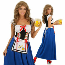 Newest Plus Size Long Section Oktoberfest Fancy Dress Women Deguisement Adultes Sexy Beer Girl Costumes blue Dress 2024 - buy cheap