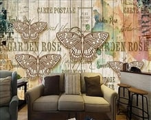 Beibehand-papel de parede personalizado com letras vintage, borboletas, acabamento em madeira, mural, quarto, plano de fundo, tv, 3d 2024 - compre barato