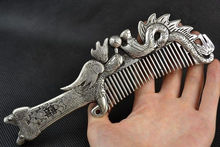 Collectibles Old Decorated Handwork Miao Silver Carving Dragon Phoenix Comb metal handicraft 2024 - buy cheap